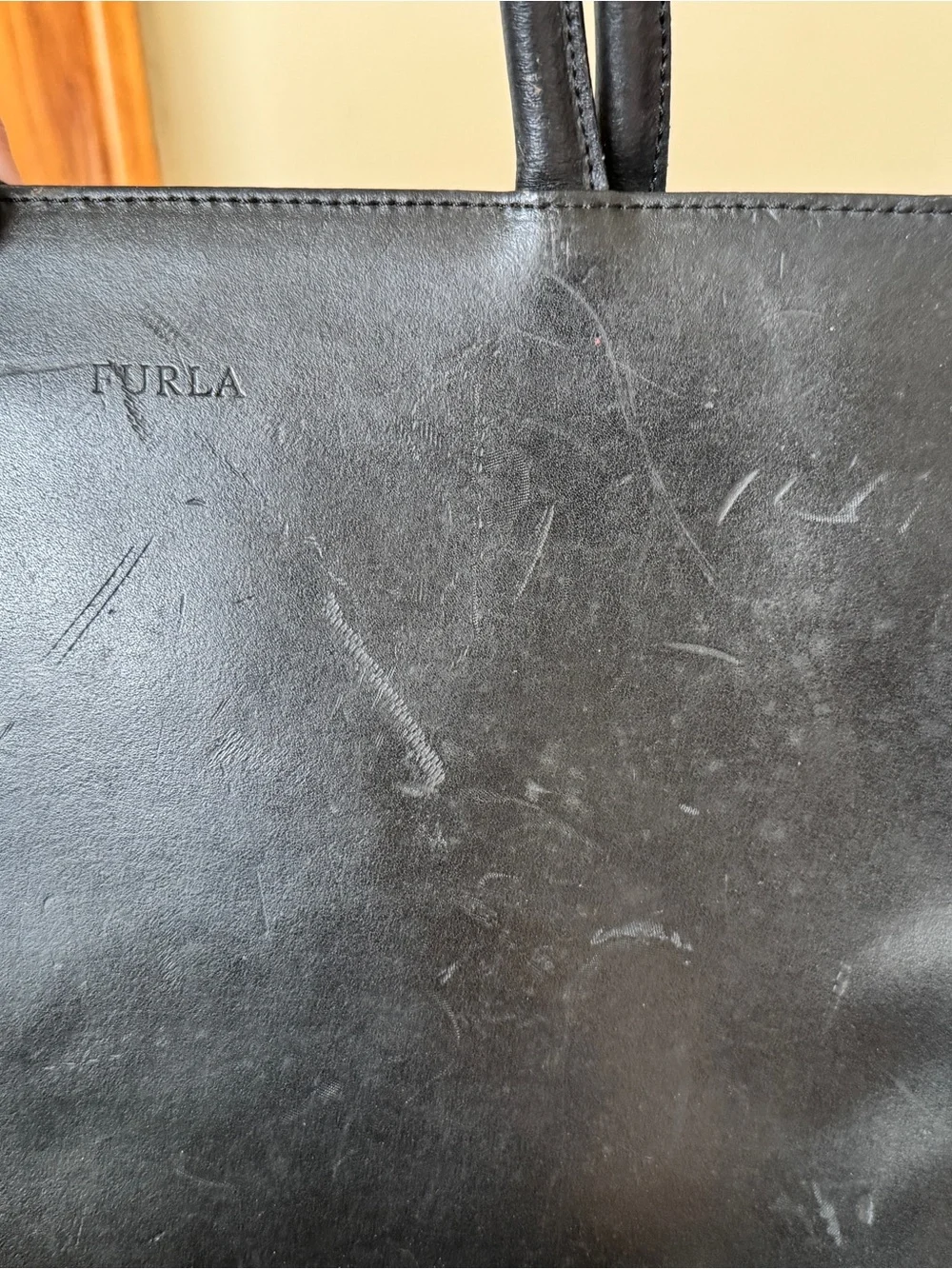 Furla Black Leather Structured Top-Handle Bag